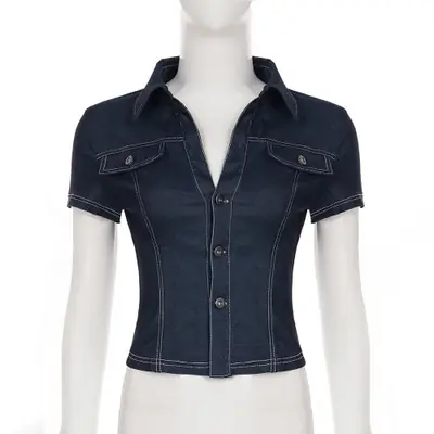Image de T-shirt en jean rétro taille haute femme Y2K