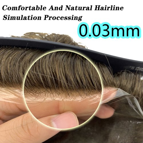 Image of Ultra-Natural 0.03mm Thin Skin Human Hair Toupee for Men – V-Loop Construction, Seamless Hair Replacement System with Realistic Look and Feel