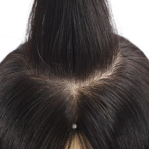 Immagine di Parrucca Medica con Capelli Umani Vergini Realizzata a Mano, Top in Seta 15x15 cm, Rete Elastica Traspirante e Leggera per un Aspetto Naturale e Massimo Comfort