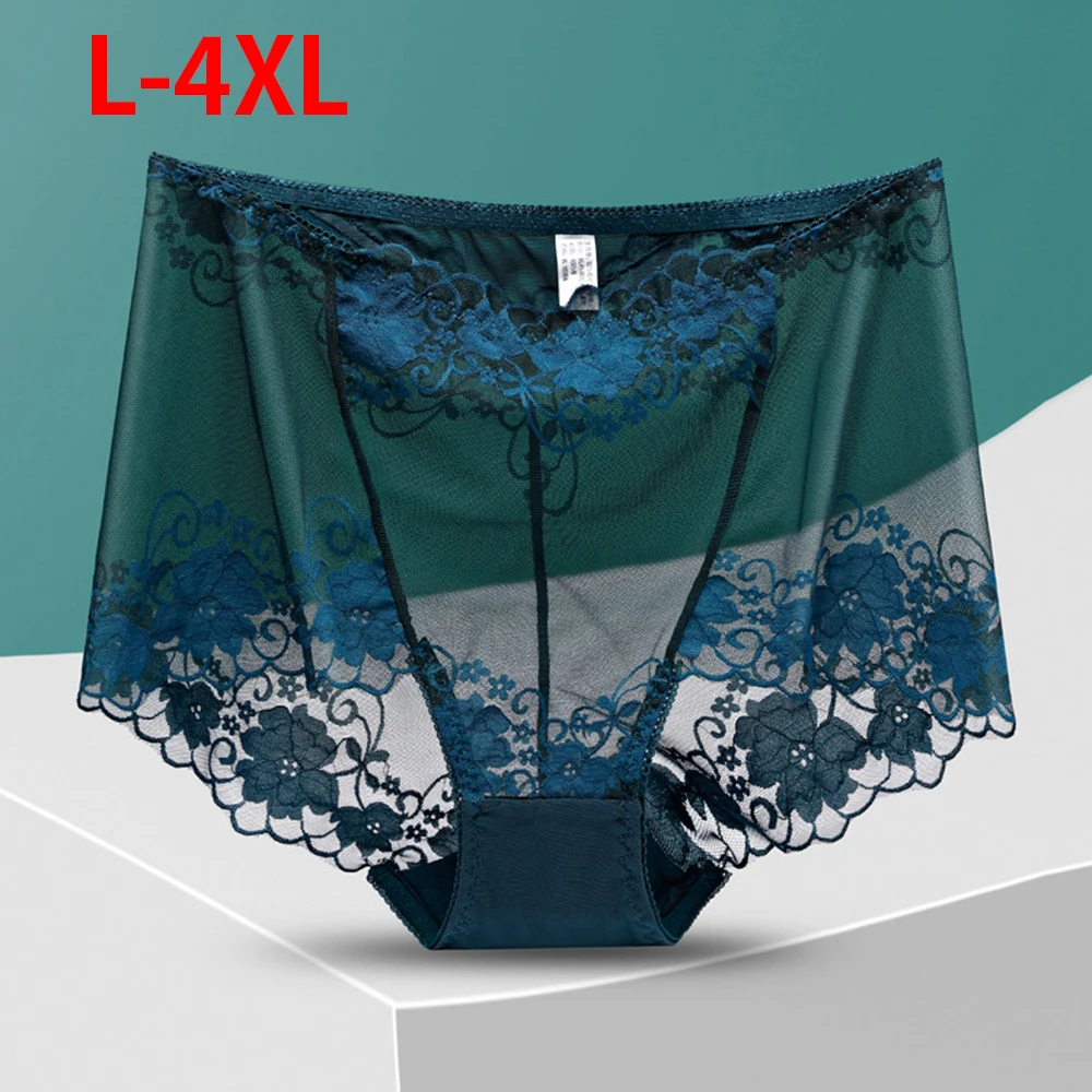 Immagine di Mutandine a vita alta di grandi dimensioni Intimo donna Slip trasparenti in pizzo sexy Mutandine grandi Mutande femminili Lingerie taglie forti L-4XL