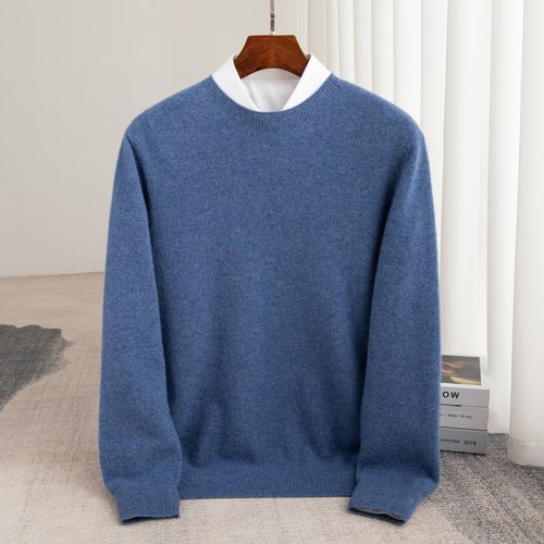 Image of Autumn And Winter 100% Pure Wool Men's Thick Round Neck Slim-Fit  O-neck Pullover Long-Sleeved Knitted Cashmere Sweater