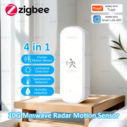 Bild von Tuya 10G 4-in-1 Menschensensor mit Zigbee, MMWave-Radar, Helligkeits-, Temperatur- und Feuchtigkeitssensor – intelligenter Ersatz für PIR-Sensoren