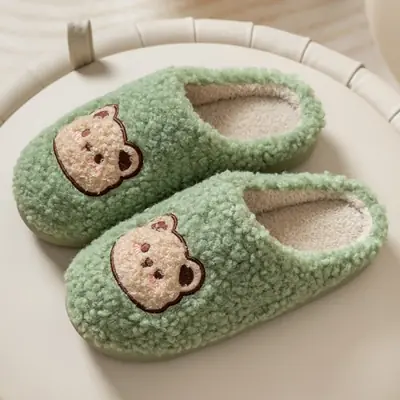 Image de Chaussons Homme Hiver Doux & Chauffants - Ours Dessin Animé
