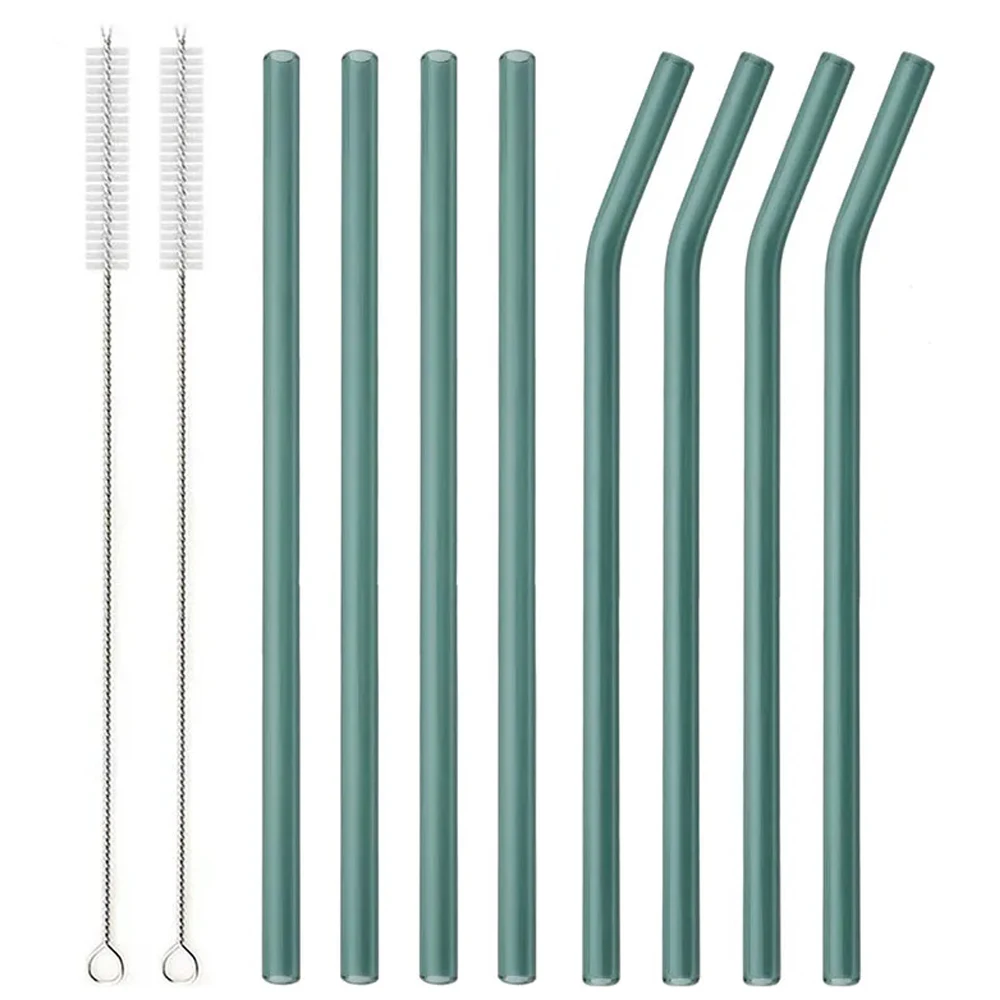 Immagine di 8 Cannucce di Vetro Riutilizzabili Colorate in Borosilicato – Set Ecologico per Bevande, Feste e Bar con Tubi Trasparenti e Stilosi