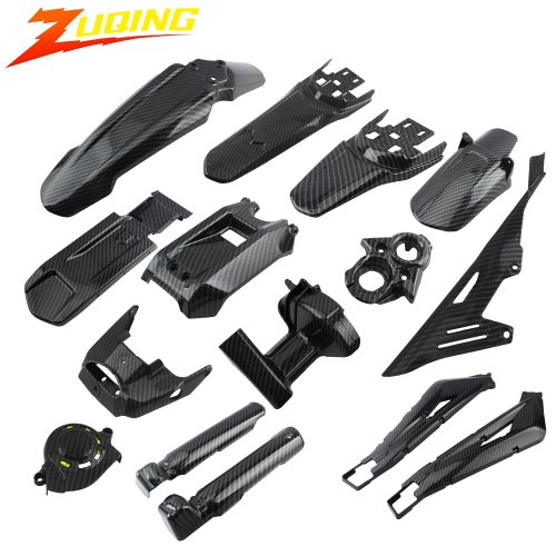 Image of Premium Carbon Fiber Extended Fender & Battery Cover Fairing for Surron Light Bee – Water Transfer Design, Front and Rear Mudguard Protection Upgrade
