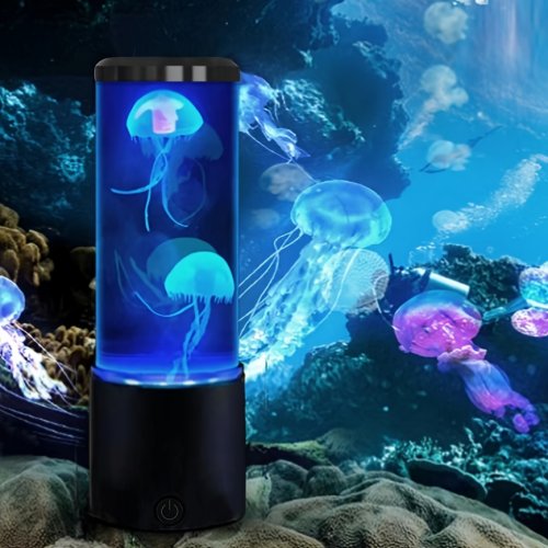 Immagine di Lampada lava meduse Acquario Luci notturne oceano 7 colori LED Luci d'atmosfera meduse con quattro decorazioni per il desktop della camera da letto di casa Gif