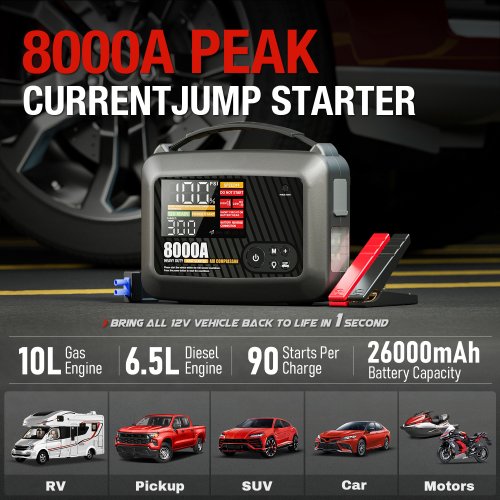 Bild von Professioneller Heavy-Duty-Auto-Startgerät mit 8000A Starthilfe – Leistungsstarker 12V Auto-Batterie-Booster und Notstartgerät