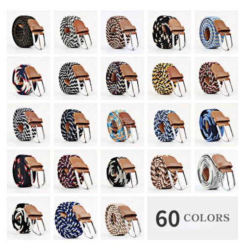 Imagen de 107/120/130cm mujer Casual tejido Pin hebilla hombres cinturón tejido lona elástico expandible trenzado Stretch Jeans cinturones para mujeres