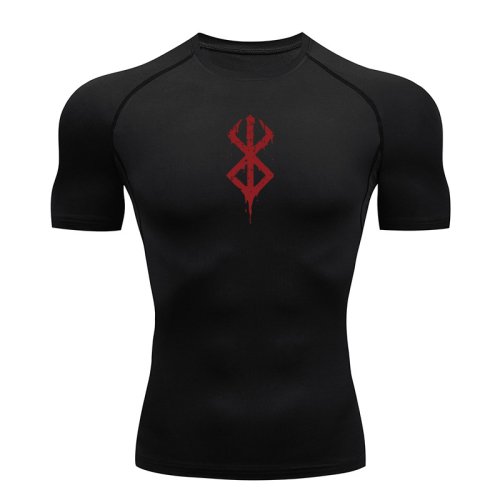 Bild von Herren Kompressionshemd mit Aufdruck – Sommerliches Kurzarm Rashguard für Fitnessstudio, Workout und Sport – Schnelltrocknendes Sportunterhemd