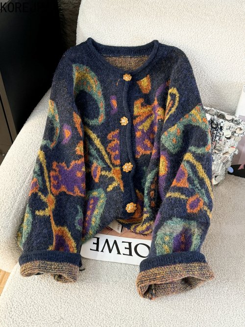 Imagen de Suéter Cárdigan de Otoño para Mujer con Bordado Metálico, Estilo Retro Vintage, Tejido Suave y Grueso, Moda Coreana