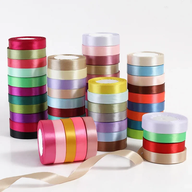 Imagen de 25 yardas, 6mm, 10mm, 15mm, 20mm, 25mm, 40mm, 50mm, cintas de satén de seda para manualidades, lazo, envoltura de regalo hecha a mano, fiesta, boda, tela decorativa DIY