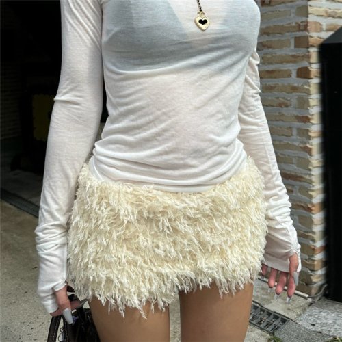Image of hirigin Casual Basic Furry Shorts Sweet Korean Style Solid Low-Waisted Shorts Women Autumn Winter Fashion Streetwear Ladies