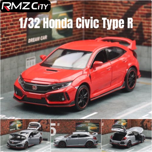 Afbeelding van 1/32 Honda Civic Type R Speelgoedauto Voor Kinderen Diecast Miniatuur Model Trek Deuren Te Openen Geluid Licht Collectie Gift jongens