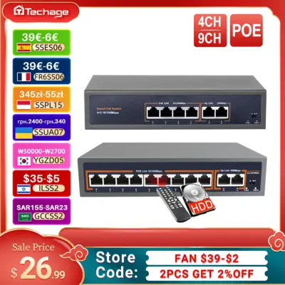 Image de Commutateur PoE 4/9/16 Ports - Alimentation & Réseau pour Caméras IP