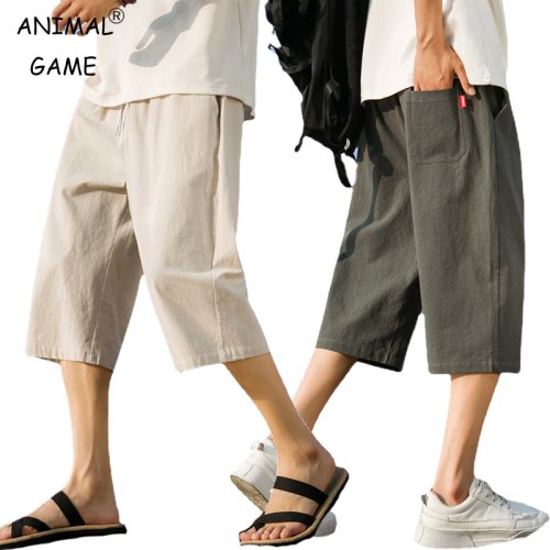 Afbeelding van Zomerse Katoen-Linnen Korte Broek voor Heren – Lichte, Effen Kleur Jogging Shorts met Strandlook en Losse Pasvorm