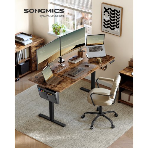 Image of Songmics Height Adjustable Electric Desk with Memory Function – 70 x 160 cm, 72-120 cm Height Range, 4 Preset Settings for Ergonomic Home Office Workstation