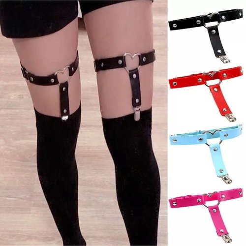Afbeelding van 1pcs Vrouwen Sexy Punk Goth Hart PU Leer Elastische Kousenband Been Dij Ring Kleding Accessoire Been Jarretel Sexy Kousen jarretels