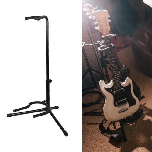 Imagen de Soporte de Piso para Guitarra de Metal Plegable – Estante Portátil para Guitarra Acústica, Eléctrica, Bajo y Deúd con Diseño Robusto y Compacto