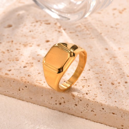 Immagine di Anello con Sigillo Quadrato in Acciaio Inossidabile Color Oro per Uomo e Donna – Fascia Robusta e Semplice per Pollice