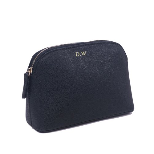 Afbeelding van Elegante PU Lederen Make-up Tas met Aangepaste Letters – Klassieke Effen Kleur Cosmetische Opbergtas met Ritssluiting voor Vrouwen