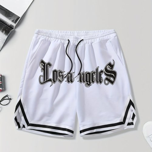 Afbeelding van LOS ANGLES Print heren losse grote trekkoord casual minimalistische shorts man broek casual shorts zomer nieuw in herenkleding Thi
