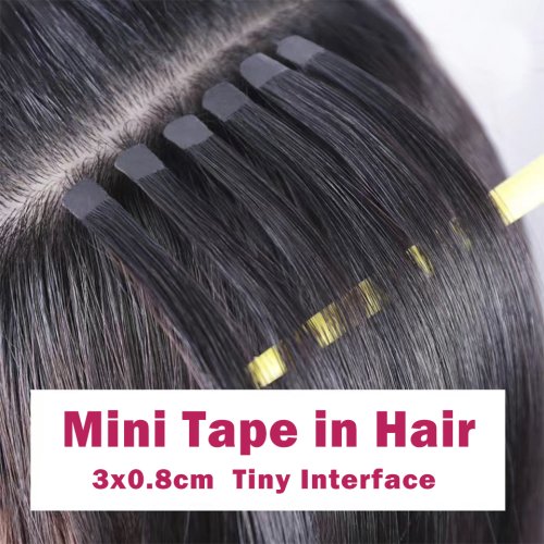 Image of Double-Sided Invisible Tape Hair Extensions – Natural Straight Human Hair Set of 10 Pieces in Black, Brown & Blonde for Seamless, Damage-Free Lengths