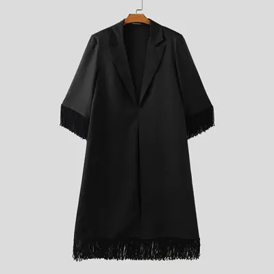 Image de Blazer Homme Streetwear Patchwork Long - Style Décontracté 2025