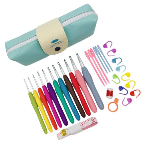 Image of Crochet Hooks Set Yarn Knitting Needles with Case Ergonomic Handle 11 Sizes Colorful Crochet Hooks Kit for Mom Grandma Gifts