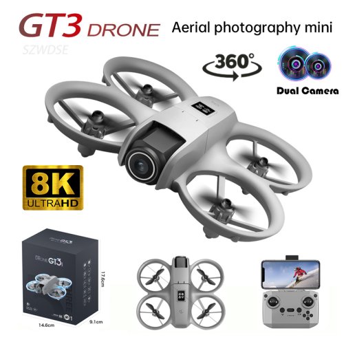 Afbeelding van Nieuwe GT3 Mini Opvouwbare Drone met Verlichting, 8K Luchtfotografie, Optische Stroompositionering en 360° Helikopterdrone met Obstakelvermijding