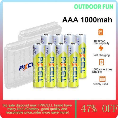 Image of 8-Pack AAA Rechargeable Ni-MH Batteries 1.2V 1000mAh with 2 Battery Cases for Clocks, Toys, Flashlights and More