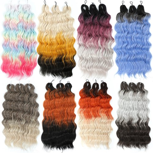 Bild von Regenbogenfarbene Synthetische Haarverlängerungen – Tiefe Welle & Ombre Blonde