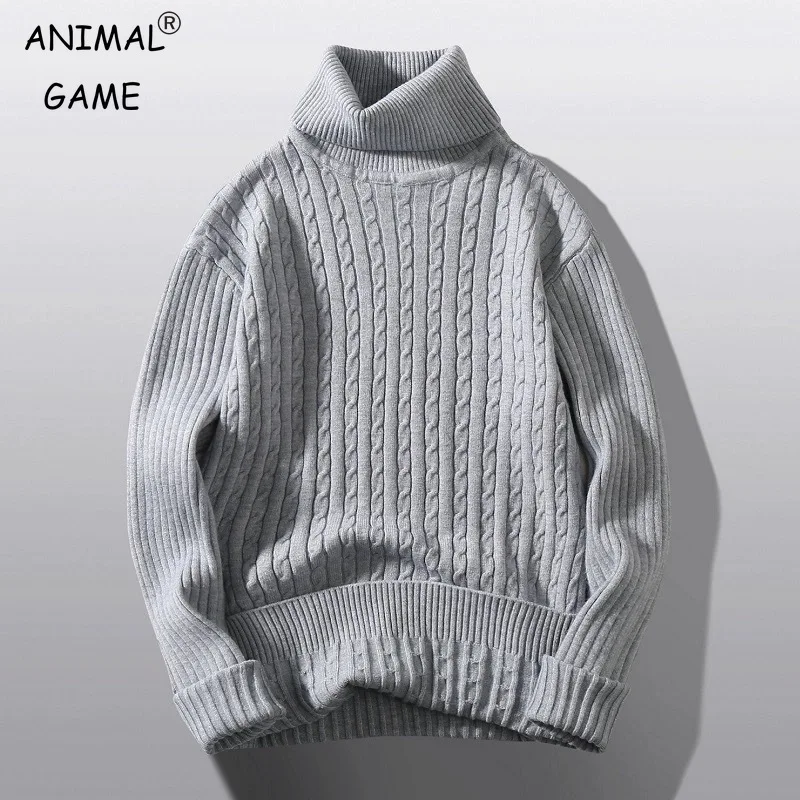 Imagen de Suéter de manga larga para hombre, Jersey informal de punto con cuello alto, suéter con cuello simulado, prendas de punto de otoño, ropa de calle informal de invierno