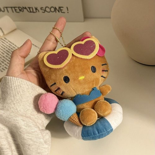 Image of Cute Sanrio Hello Kitty Kawaii Plush Doll Keychain - Adorable Backpack Pendant and Phone Chain with Hanging Rope