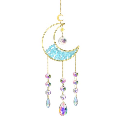 Afbeelding van Maan Suncatcher Kristallen Windgong Gouden Maan Metalen Hangende Hanger Diamant Regenboog Zon Catcher Venster Auto Hangende Tuin Decor