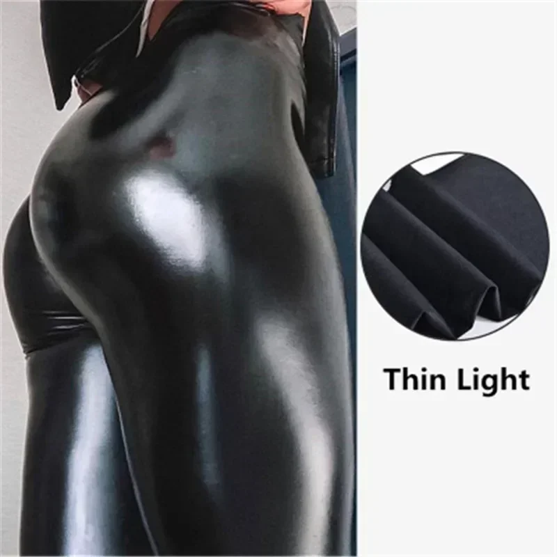 Mallas Sexys de Cuero PU para Mujer, Pantalones de Cintura Alta Elásticos y Delgados, Moda Ajustada con Efecto Levantacaderas, Talla Grande