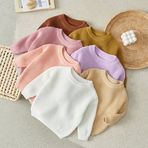 Suéter tejido de manga larga para bebé recién nacido, suéter liso y suelto para niña y niño, ropa informal cómoda para niños de 3 meses a 5 años