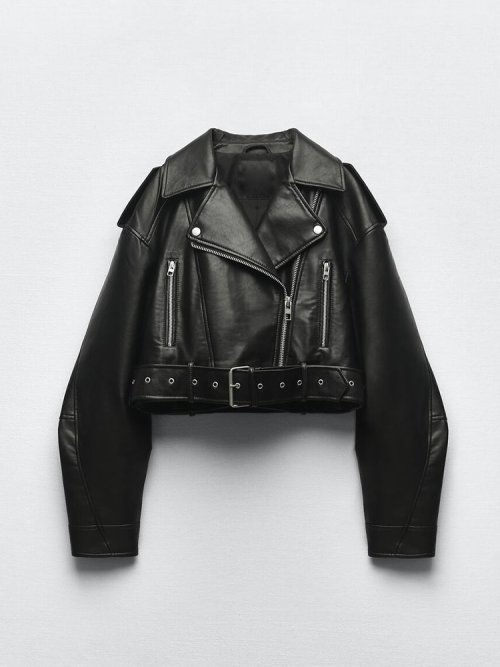 Imagen de Ailegogo primavera otoño mujer imitación Pu Chaqueta corta de cuero con cinturón motocicleta motocic...
