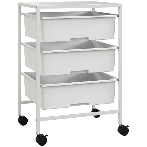 Afbeelding van Homcom Hulpkar Met Wielen Met 3 Manden 40,8X33,5X60,5 Cm Wit