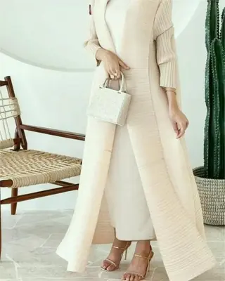 Image de Abaya plissée imprimé vintage col rabattu manches longues grande taille