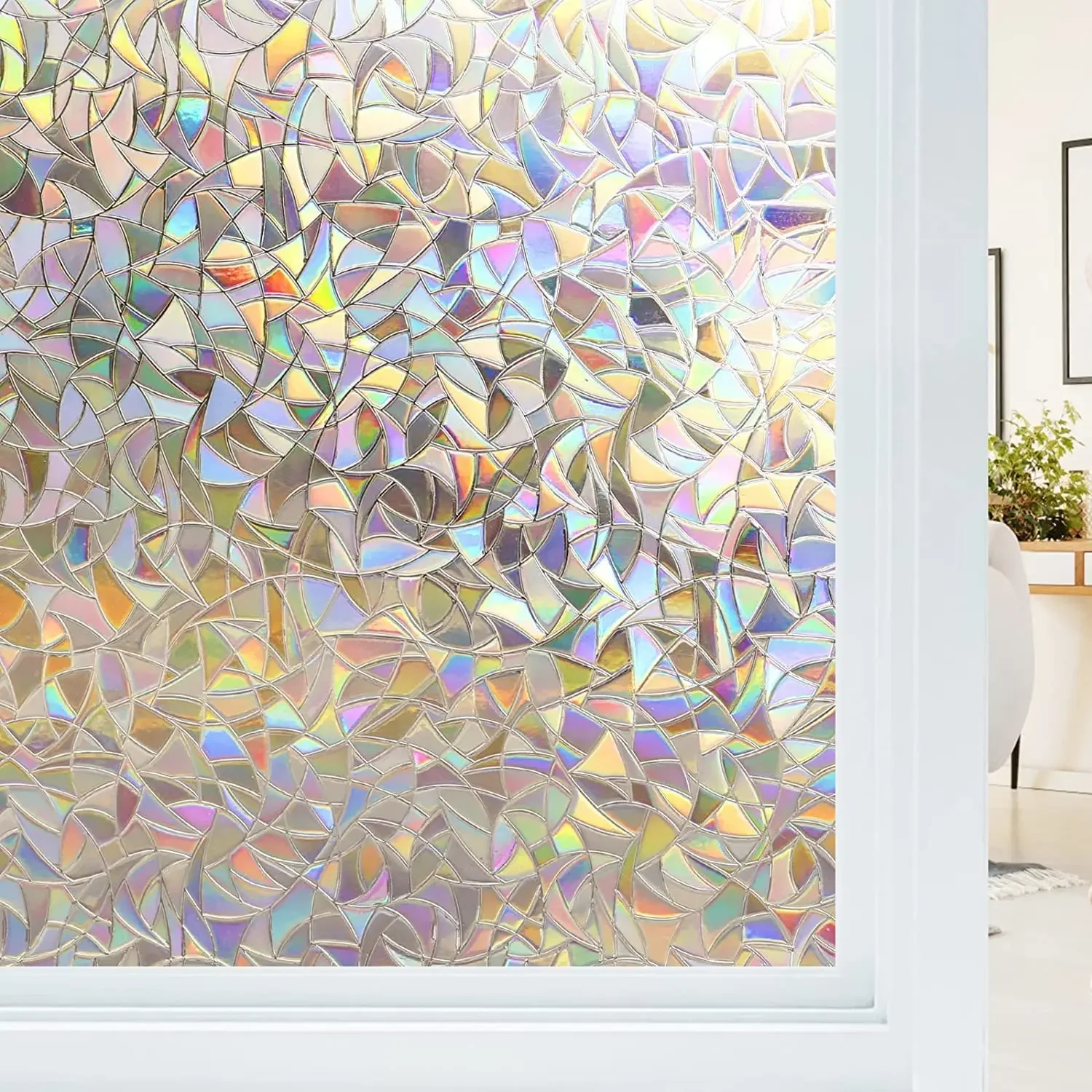 Immagine di Pellicola per la privacy delle finestre Arcobaleno statico Pellicola per vetri colorati Adesivo per copertura delle finestre Non adesivo rimovibile riflettente per la casa