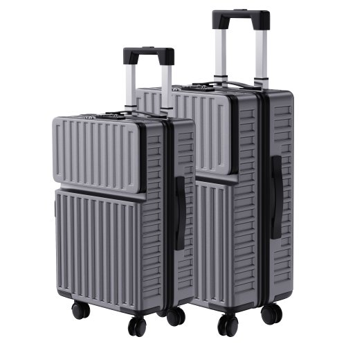 Image of Premium Hard Shell Luggage Set with Digital Lock and Universal Wheels – Silver & Black ABS Suitcases for Travel