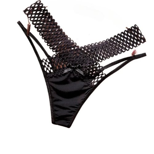 Image of 2024 Women's Cross-Cut Ice Silk Thong Underwear with Ribbons – Low Waist, Sexy Lingerie for Sporty Fashion
