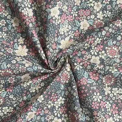 Image de Tissu Rétro Bleu Gris 100% Coton pour Robes Enfants
