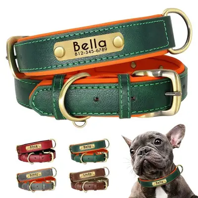 Collier Chien Personnalisé avec Plaque en Cuir - Réglable & Doux
