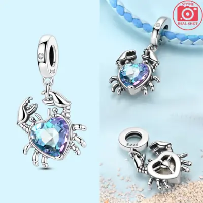 Image de Breloques Argent 925 Bleu Étoiles & Cœur - Idéal pour Bracelets