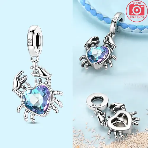 Image de Breloques Argent 925 Bleu Étoiles & Cœur - Idéal pour Bracelets