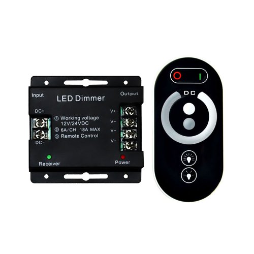 Immagine di Dimmer PWM per Strisce LED con Telecomando Touch, 12V/24V, 18A, Regolazione della Luminosità e Intensità con Controllo Scorrevole