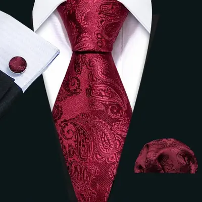 Image de Ensemble Cravate Rouge Élégant Homme - Jacquard Tissé
