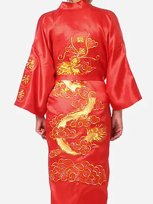 Image de Peignoir Soyeux Chinois Brodé Dragon - Taille 3XL