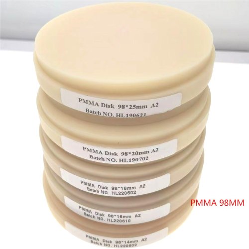 Immagine di Blocco PMMA Dentale 98mm per CAD/CAM - A1 A2 A3 Rosa Trasparente
